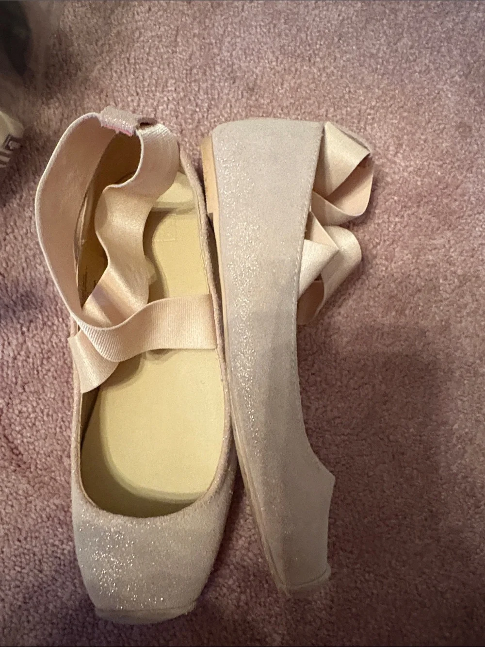 Janie and Jack Girls' Sparkle Ballet Flats with Crisscross Ribbon - Blush Pink